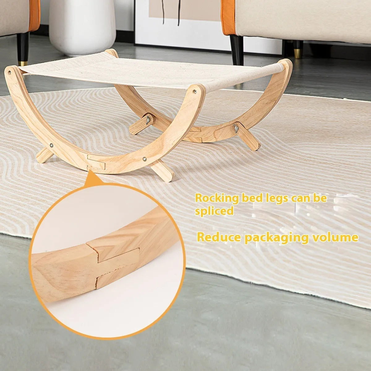 Solid wood foldable cat shaker bed hammock with canvas and plush surfaces