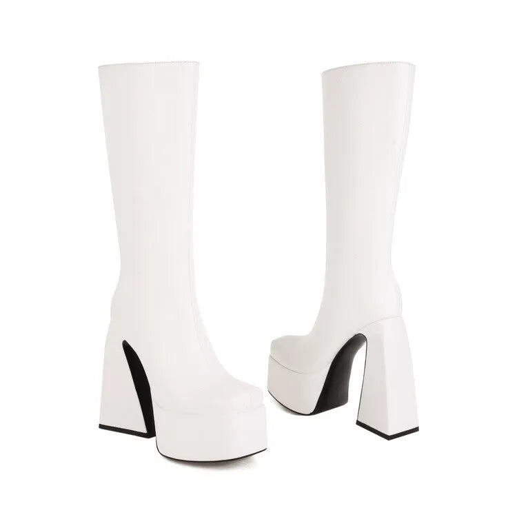 Women's black high ankle casual boots with an artificial PU upper, shown from the side.