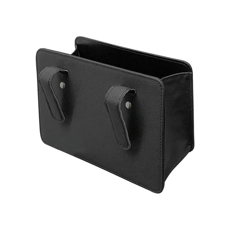 Leather car door container trash can in black, 20.5cm wide, with hanging design for door pocket storage