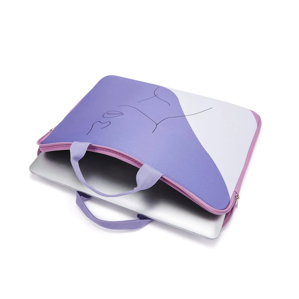 Purple polyester laptop bag with character printing pattern, anti-cutting function, fitting 13/14 inch laptop
