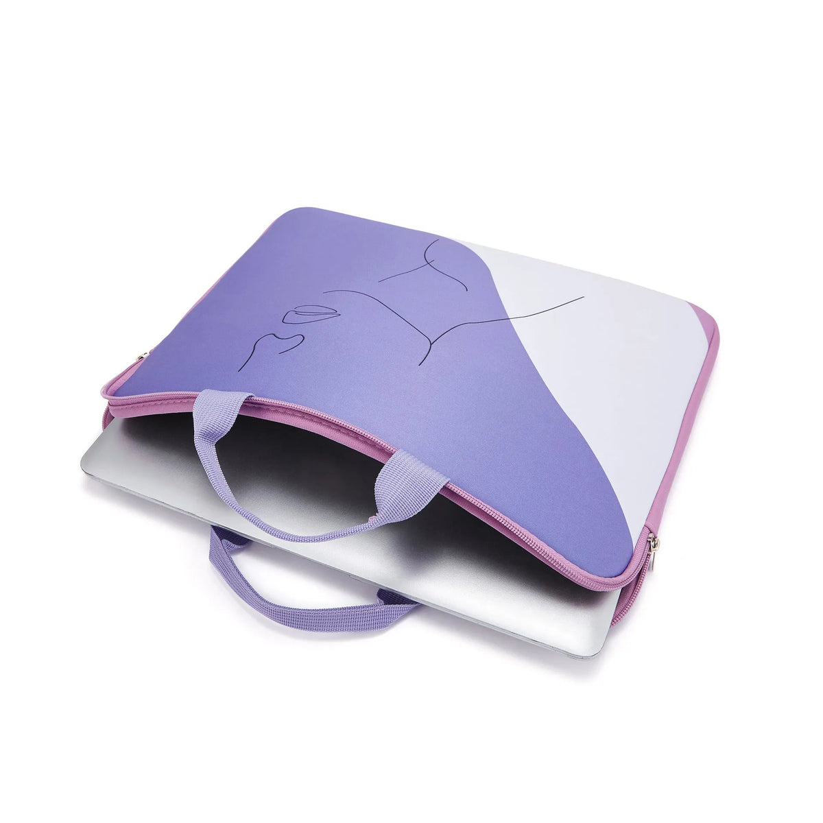 Purple polyester laptop bag with character printing pattern, anti-cutting function, fitting 13/14 inch laptop