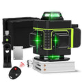 Rotating laser level tool showing green or orange 505nm laser beam for precise wall alignment