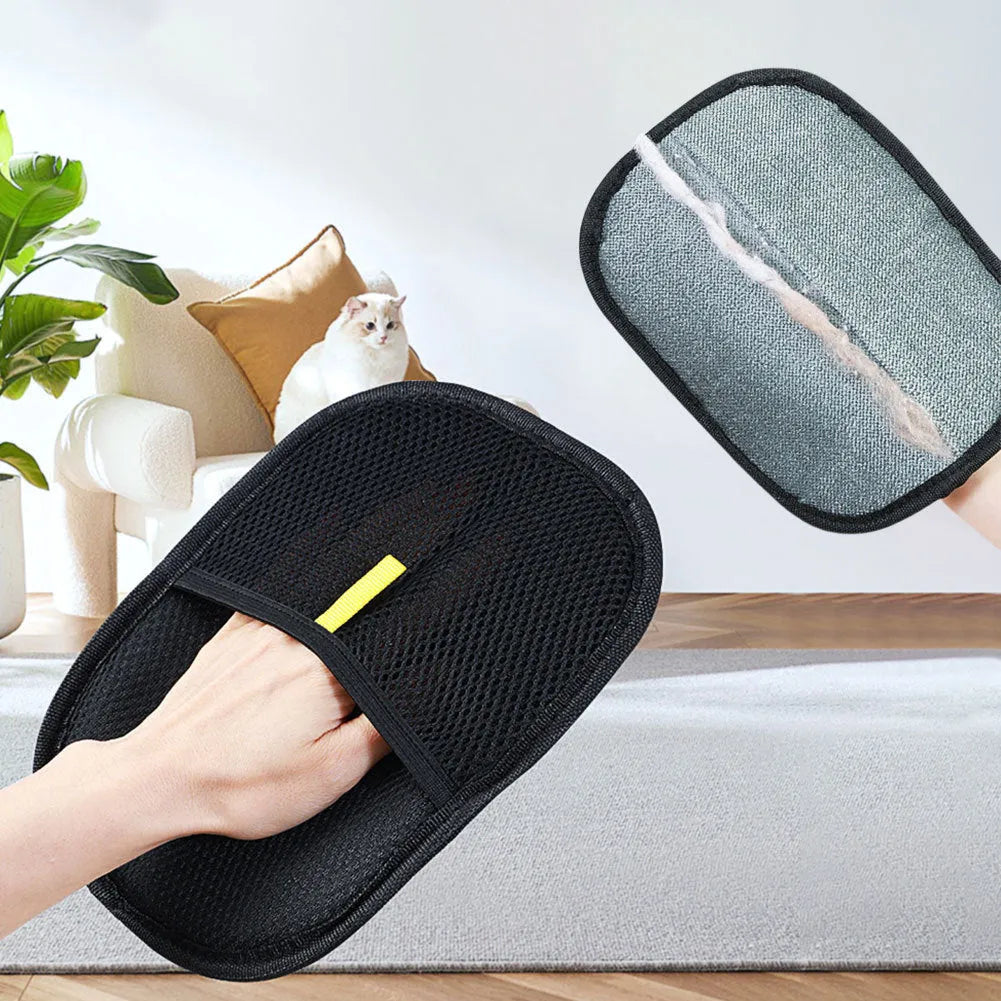 Black pet hair removal mitt glove with silicone bristles for dog cat rabbit grooming