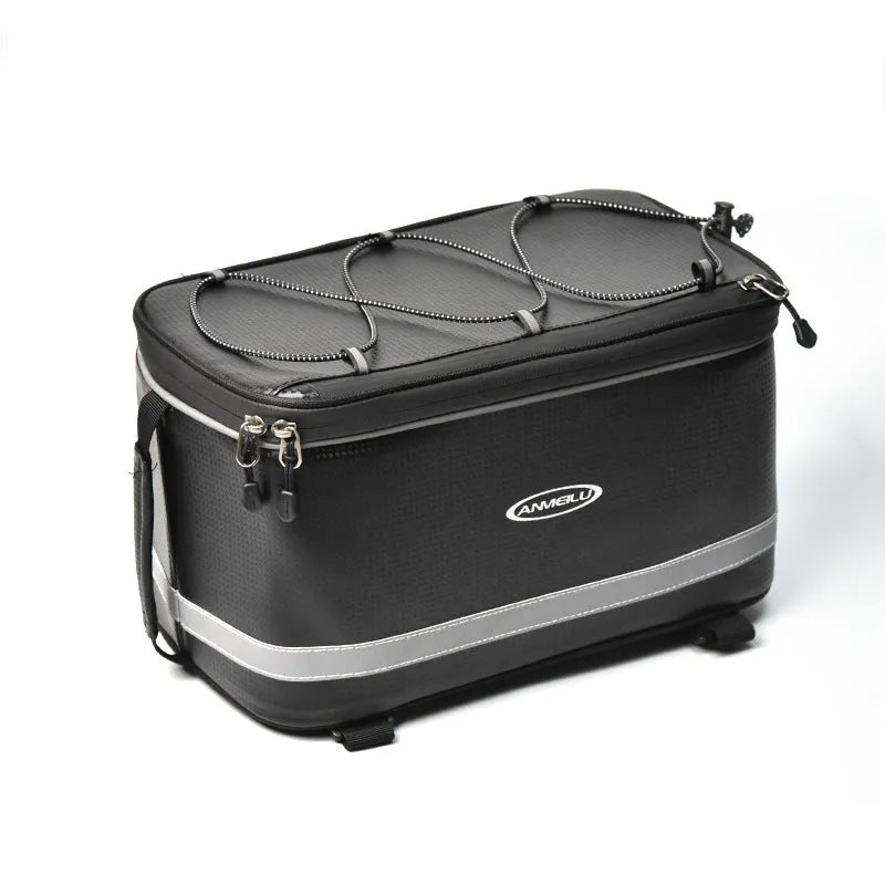 Black waterproof 12L PU leather backseat bicycle rack bag for electric cars