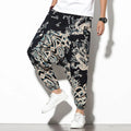 Women's summer bohemian loose wide-leg elephant flower print cotton trousers in blue fan colour