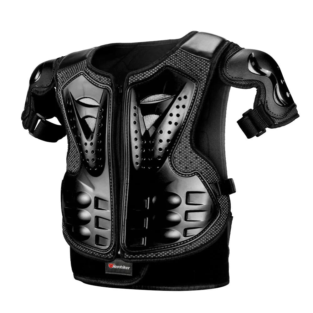 Children's five-piece motorcycle armour set in black, red, blue, orange, or green, free size