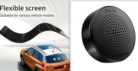 LED smart bumper sticker with a large rectangular HD screen displayed on a mobile phone