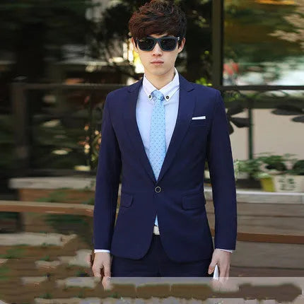 Young men's slim fit suit jacket in blended serge fabric with 35% viscose content available in multiple colours