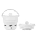 White folding electric cooker with silicone liner, food-grade, for camping and travel