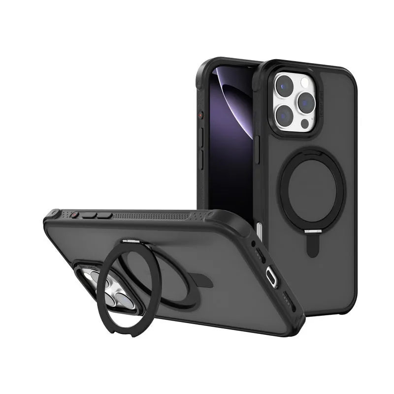 Magnetic suction frosted phone case for iPhone 16 series with bracket, TPU PC metal, seven colours