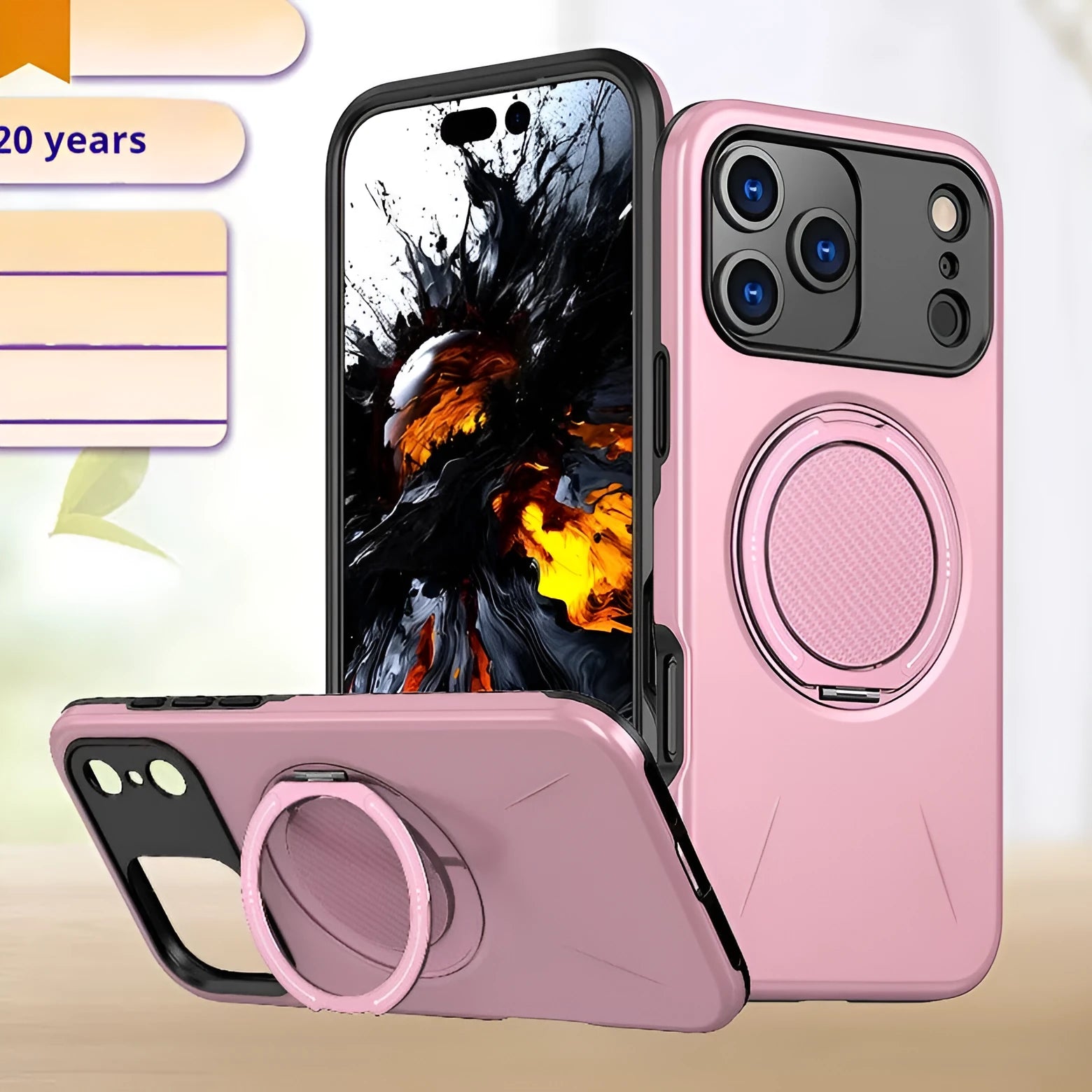 Rotating damping magnetic bracket phone case for iPhone 17Pro in black showing kickstand deployed