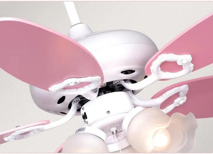 White 42-inch children's ceiling fan light with wood leaves, E27 glass shade, and remote control from Wind Tour