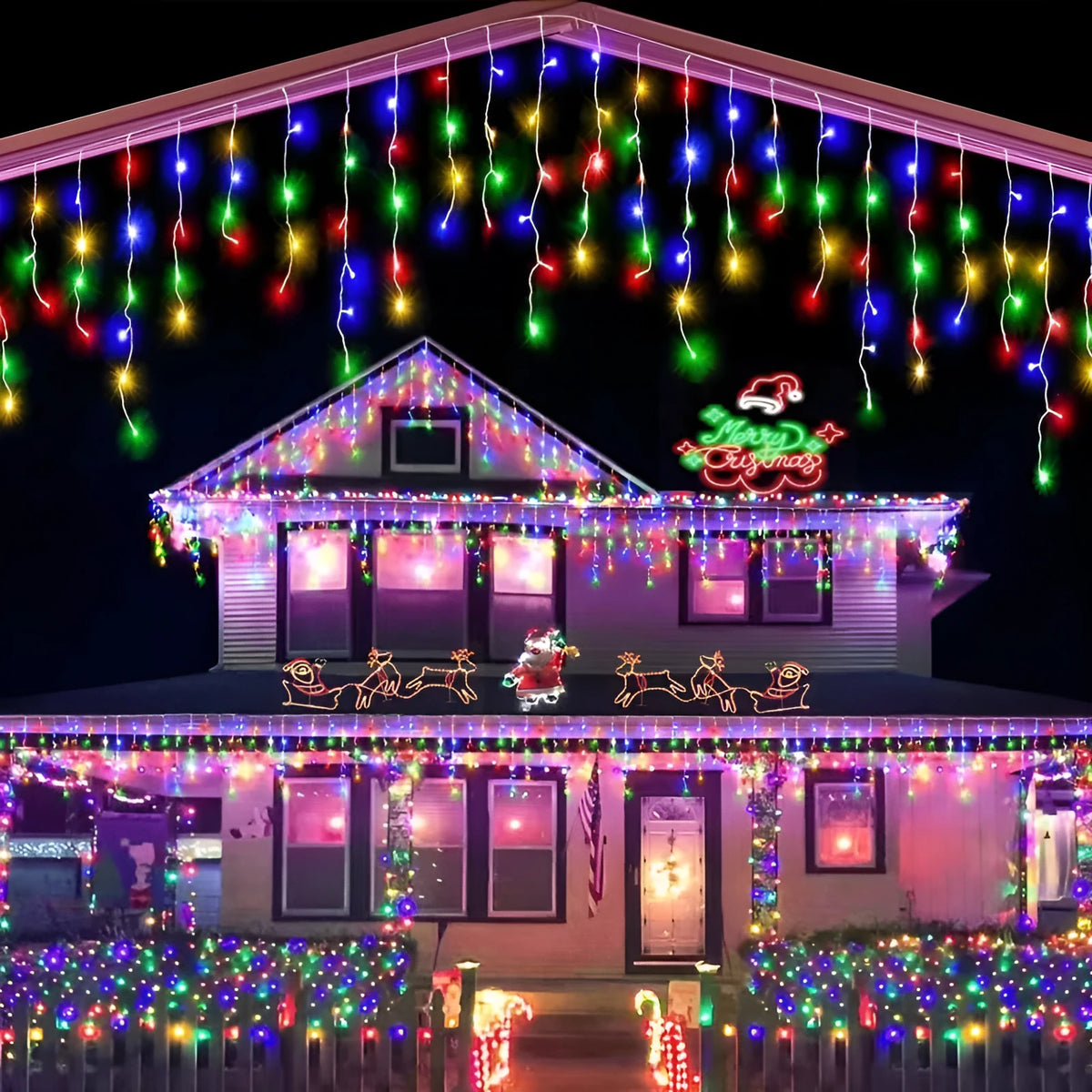 Solar curtain light with ice bar flashing starry sky effect, IP65, available in 3.5m, 4m and 8m lengths