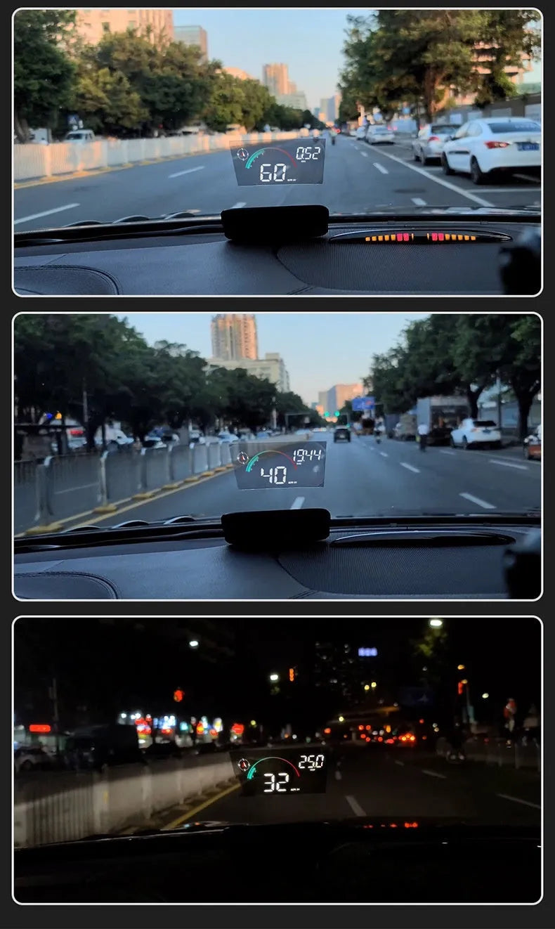 Black universal car head-up display HUD projector unit for speed and compass projection.