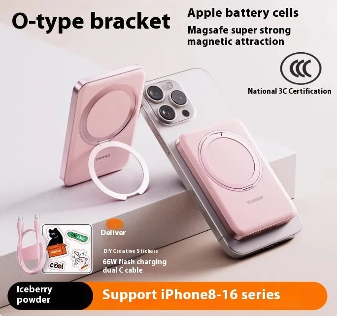 MagSafe magnetic wireless charger power bank 10000mAh 15W aluminium alloy with O-type bracket