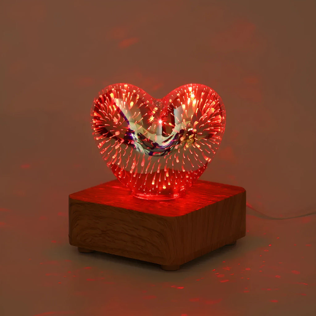 3D love glass small night lamp silver colour USB powered with electroplated glass and wood base 73x84mm