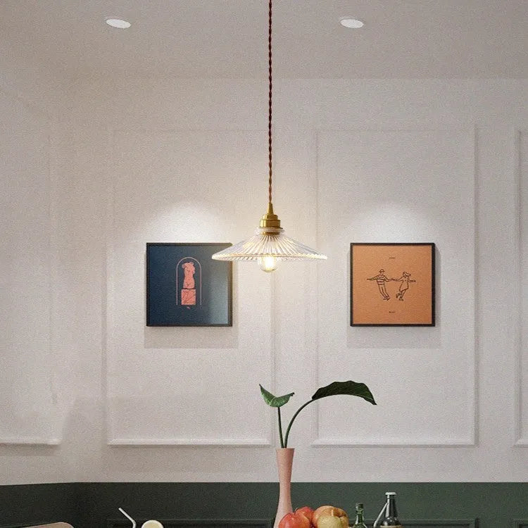 Japanese vintage brass glass fish chandelier with hot-bent lampshade in 31cm diameter