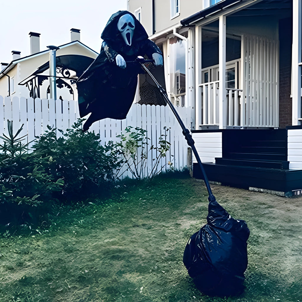 Plastic skeleton scarecrow Halloween decoration with screaming mouth design measuring 70cm tall
