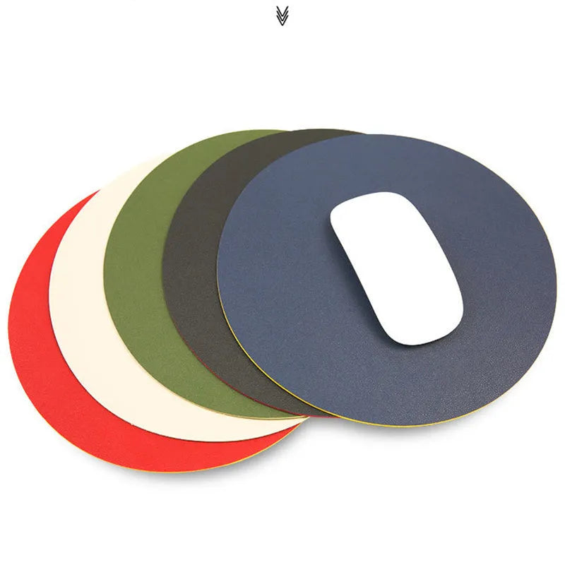 Solid colour double sided round mouse pad, 20cm, leather surface, anti-slip base, multicolor optional