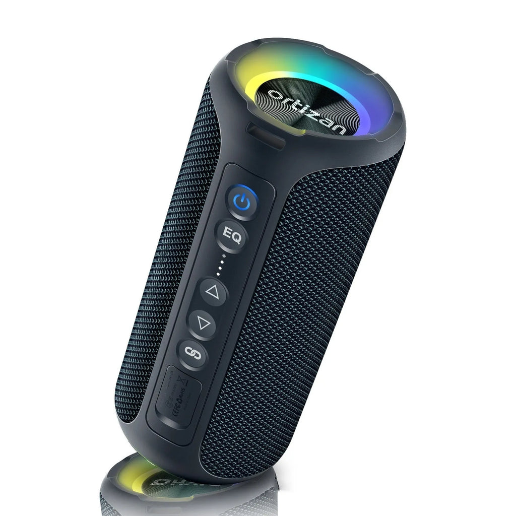 Black and blue fabric covered 40W wireless Bluetooth speaker with lights