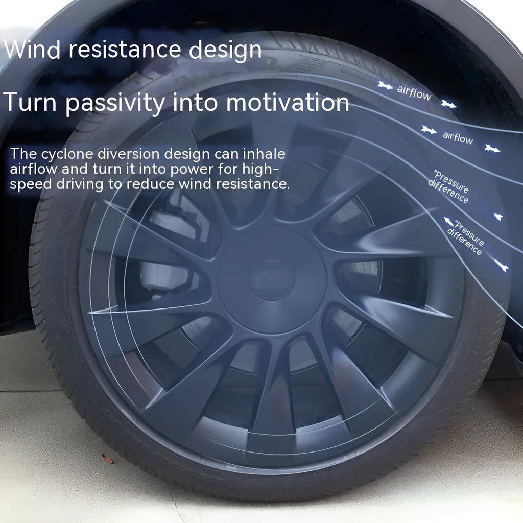 Tesla Model Y plastic wheel hub cover in sectional design with four colour options