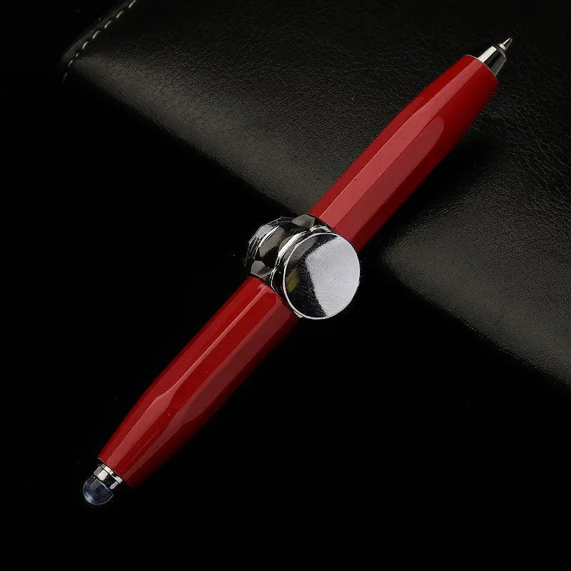 Metal LED spinning decompression gyro ballpoint pen showing 12 refill colour options
