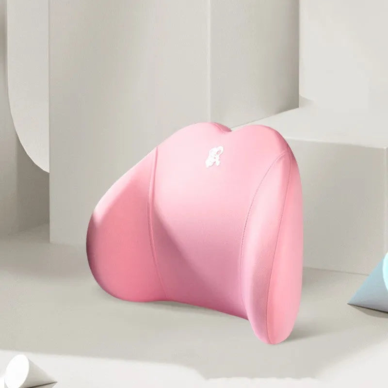 Car pillow set with heart-shaped memory foam headrest and matching lumbar support pillow in cotton cover