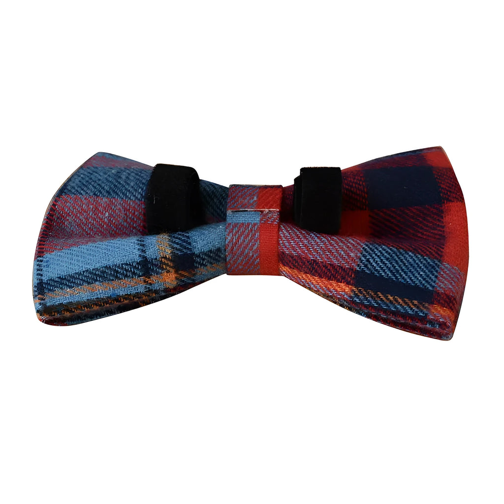 Blue velvet plaid pattern dog collar with alloy metal buckle on cotton material