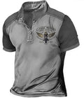 Loose fit solid colour golf polo shirt with 3D digital printing on textured fabric.