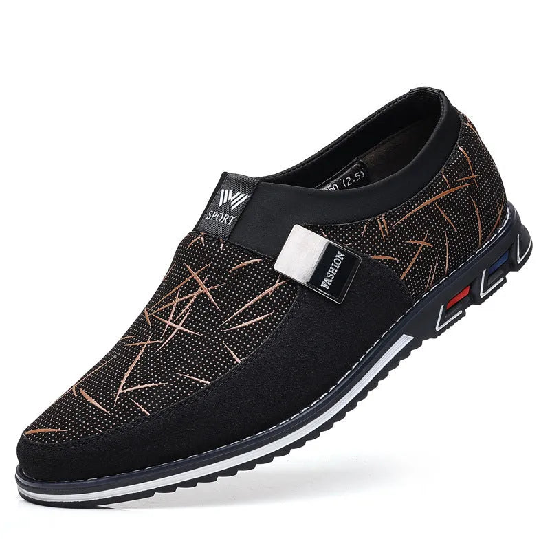 Men's low-top casual slip-on shoes in synthetic leather with square toe and rubber sole
