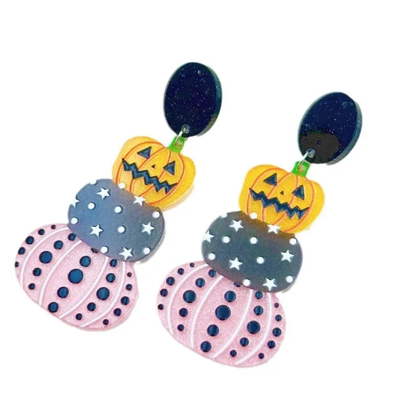 Funny Halloween acrylic earrings with colourful ghost eyes pumpkin print dark style women jewellery