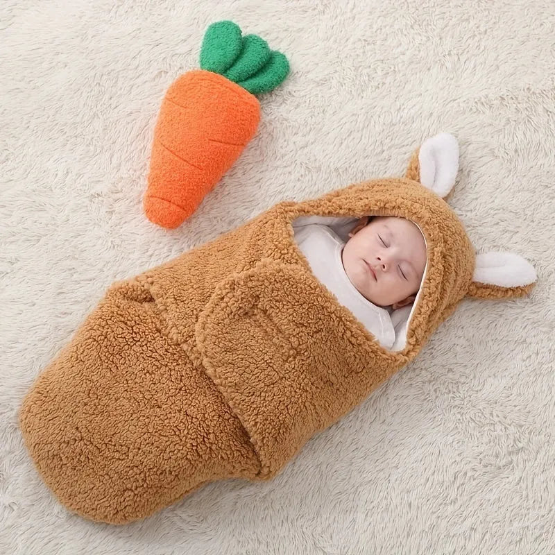 Adjustable baby sleeping bag with fleece swaddle design in unisex colours