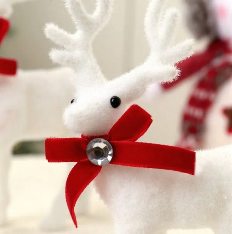Plush white moose toy Christmas deer decoration with soft fabric, displayed in festive setting