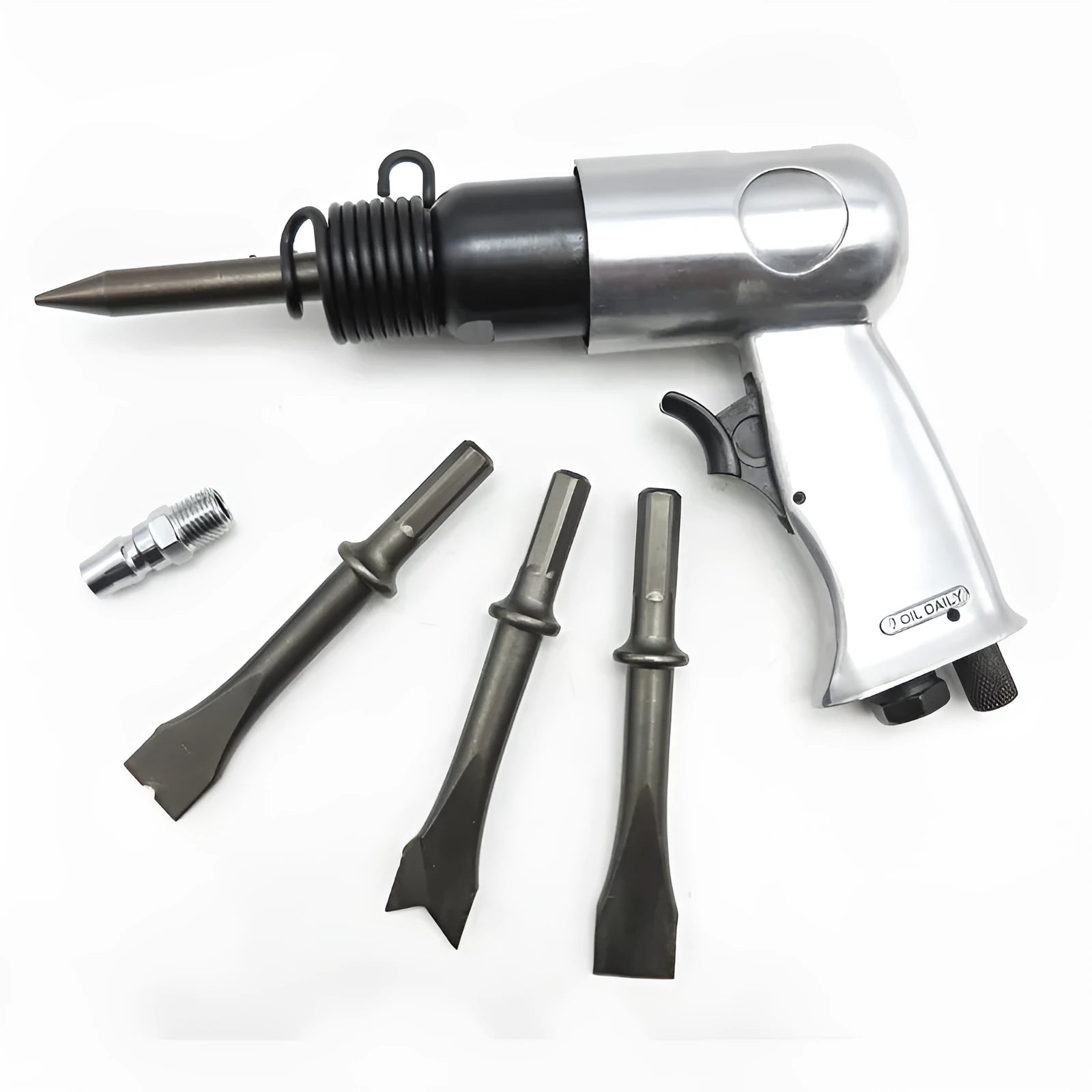 150mm long steel air hammer chisel head for rust removal and brake pad work.