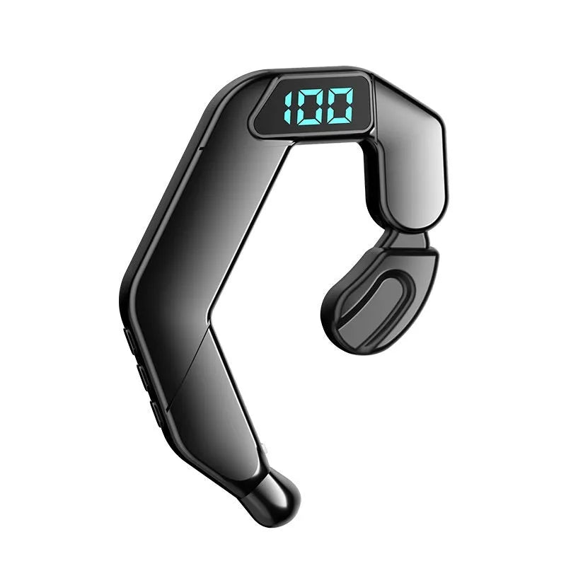 V19 bone conduction ear-mounted Bluetooth headset in black with ear-hook design