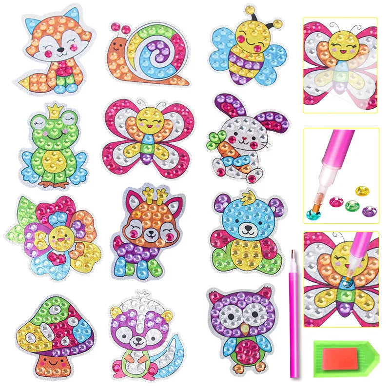 Plastic diamond sticker refrigerator magnet set in colour box with note paper, size 25x20x4.8cm