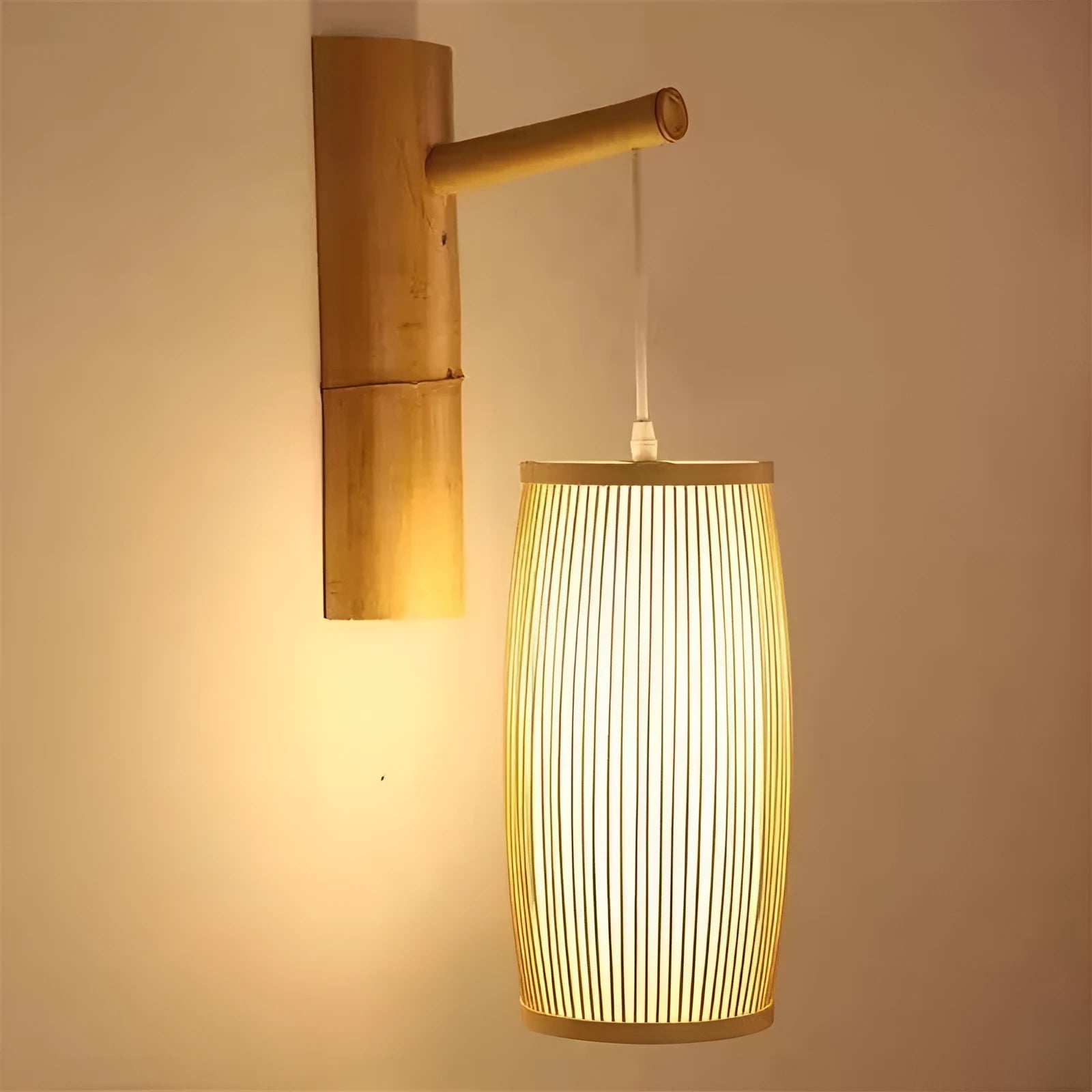 Natural woven bamboo plait lamp with E27 holder for hall or staircase decoration.