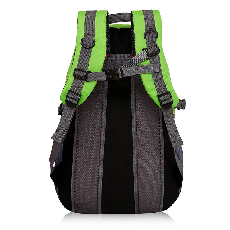 Oxford travel backpack for mountaineering 36-55L in green, plain pattern, side view