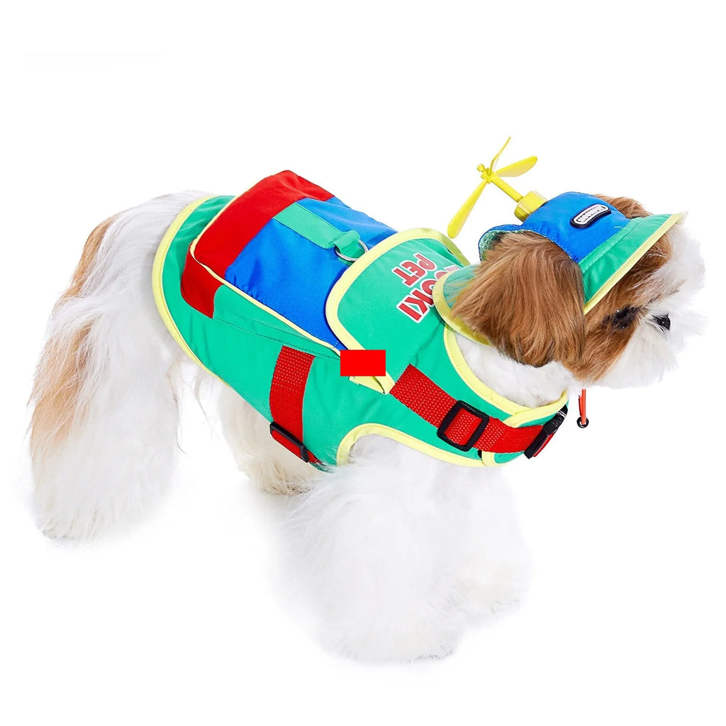 Khaki dog fisherman hat with open ears for Yorkshire Bichon, 100% polyester, sizes S M L
