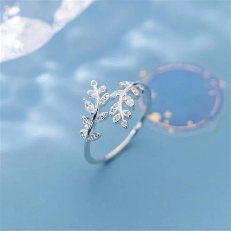 Leaf branch ring for women with copper base and electroplated gold or silver finish