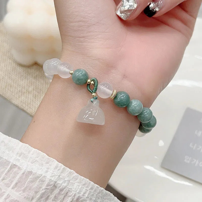 Women's retro Chinese style agate lotus seedpod bracelet in Burma jade colour