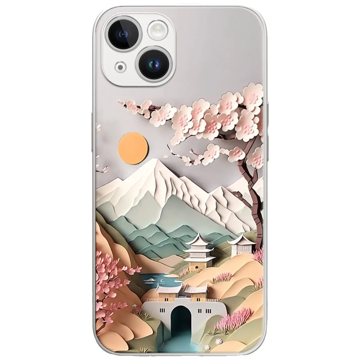 Lichun mountain map design on a black silicone phone case for iPhone, with visible camera cutout