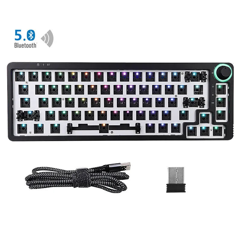 White single mode wired version of 68-key Bluetooth mechanical keyboard kit with backlight and multimedia keys