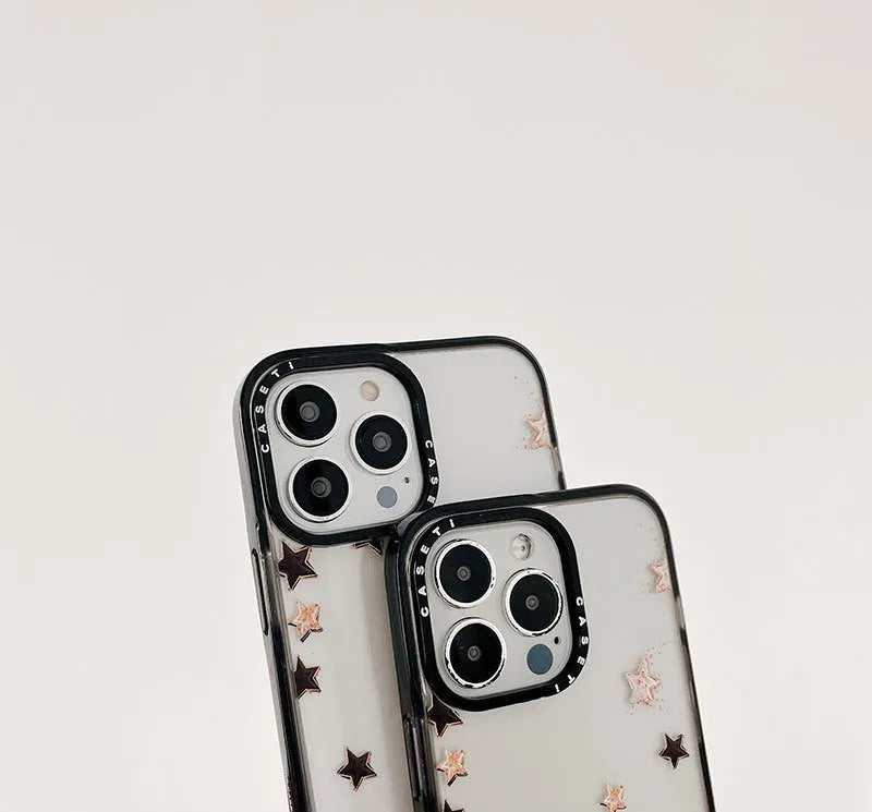 Simple doodle lucky star acrylic side PC hard phone case for iPhone 11 to 14 series