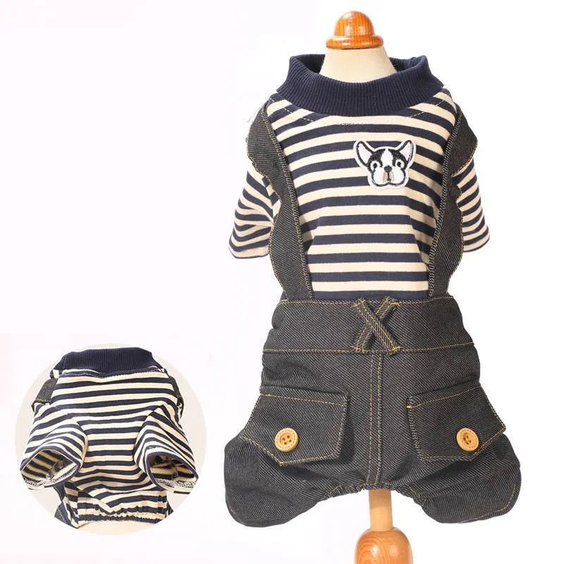 Autumn winter four-legged small dog padded cotton coat in grey with polka dot pattern, loose fit version