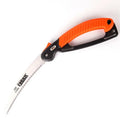 Garden folding trunk saw with 9-inch blade shown open and folded, featuring a TPR handle.