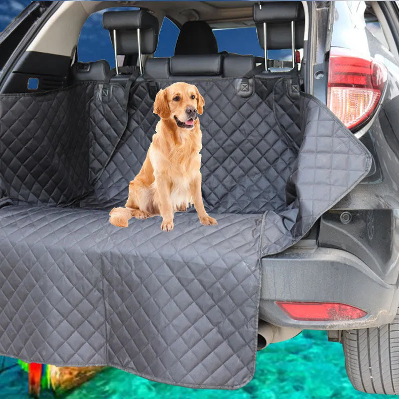 Black quilted cotton car trunk pet mat 174x190cm with PVC wear layer for dog boot protection