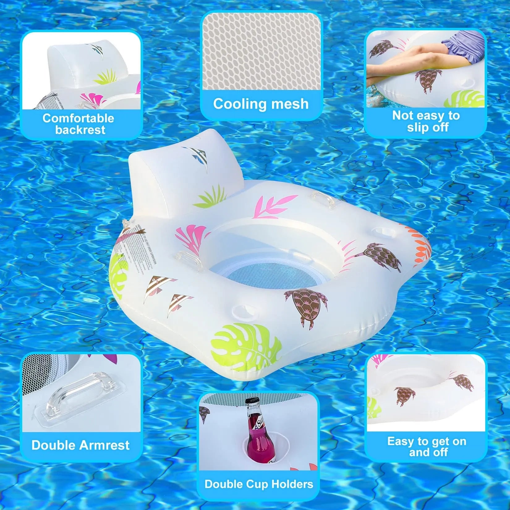White luminous U-shaped inflatable float on water