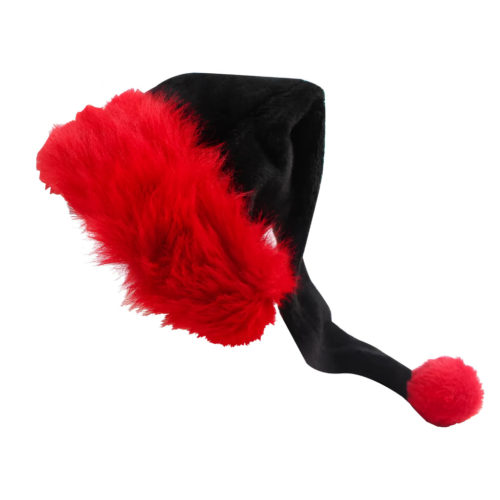 European-style plush polyester Christmas hat in red and black colour option