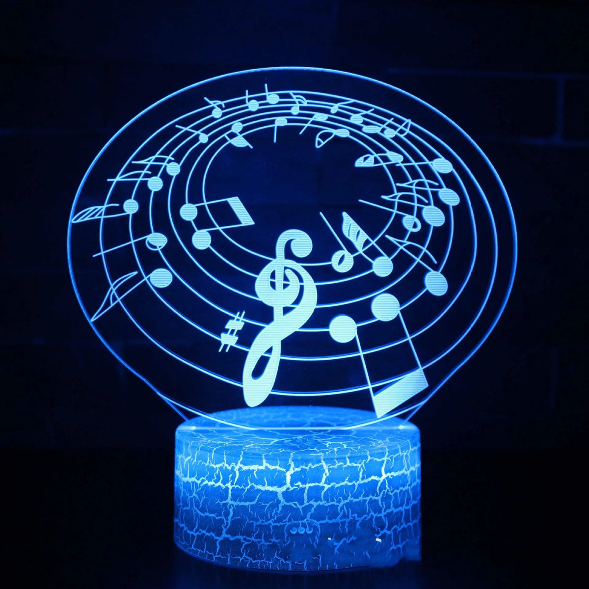 Musical note series 3D night light table lamp with cracked base and 16 colour LED lighting
